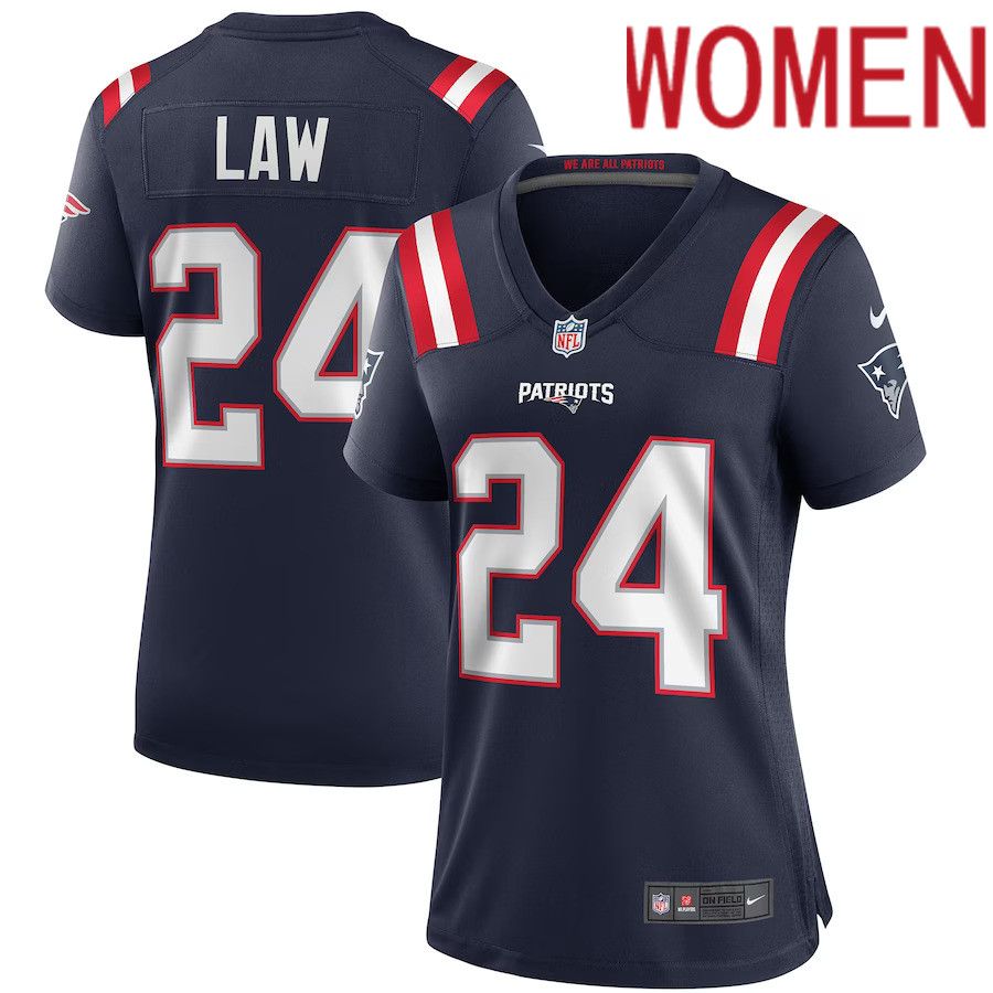 Women New England Patriots #24 Ty Law Nike Navy Game Retired Player NFL Jersey->women nfl jersey->Women Jersey